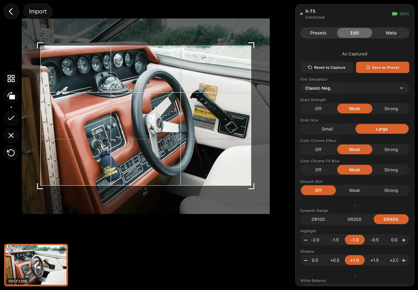 X Sim Lab editor with crop tool on iPad