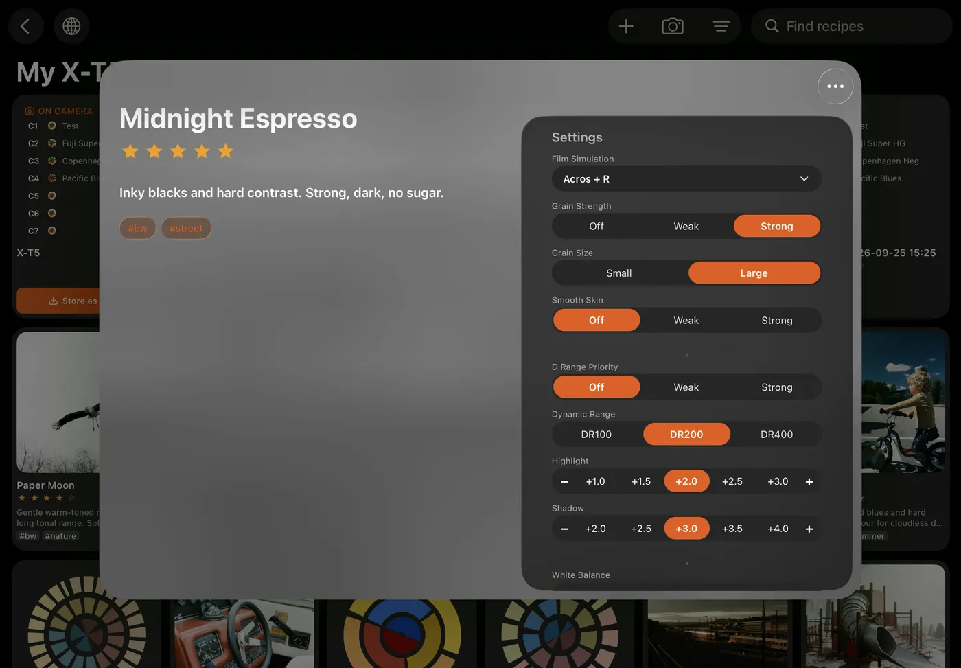 Editing a recipe's settings in X Sim Lab on iPad